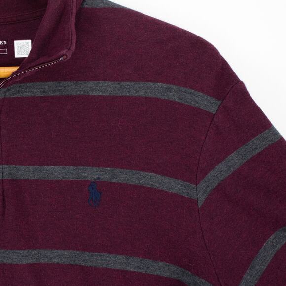 Polo Ralph Lauren 1/4 Zip Sweater Men's Medium Double Knit Jersey Maroon Gray - Picture 5 of 10